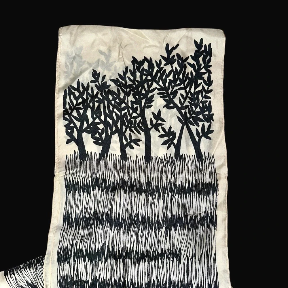 Forsum‎ Vintage Silk Scarf Earle Van Doorn Zebra Print Black White Japan 11x82